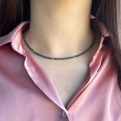 Κολιέ με Κ14 χρυσά στοιχεία και μάυρα στρόγγυλα μαργαριτάρια - F125725